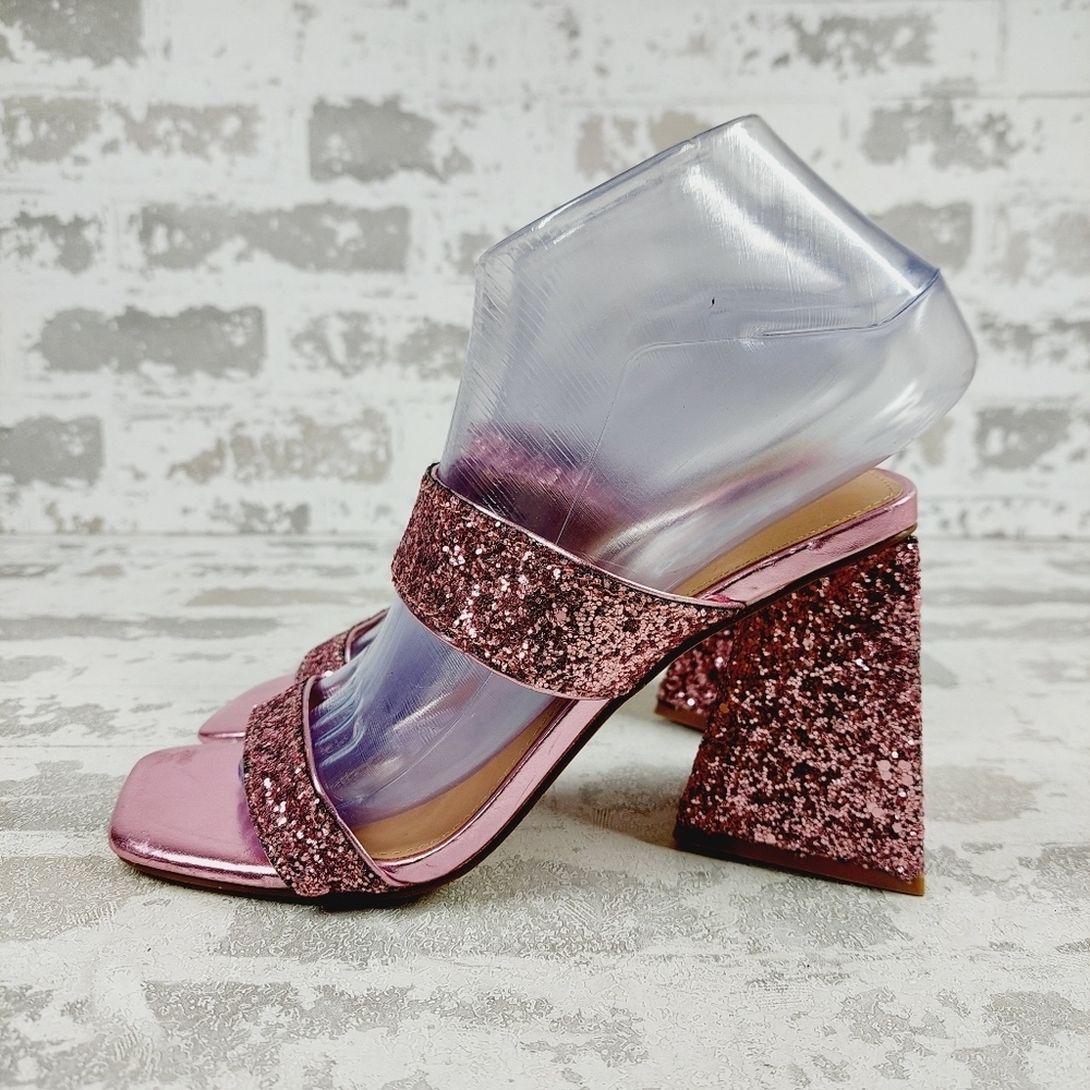 New Abound Carina Pink Glitter Slip On Heeled Open Toe Sandals T645